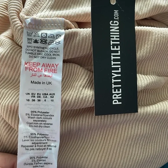 PrettyLittleThing Ribbed Tan Legging Pants with Elastic Waistband Size 6 - Picture 15 of 17